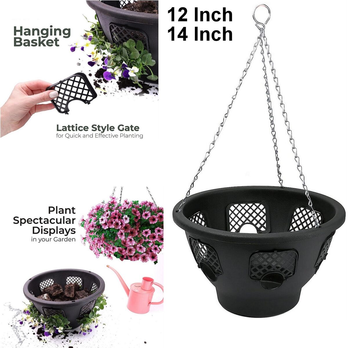 Green Jem 12-Inch Plastic Hanging Basket - Black