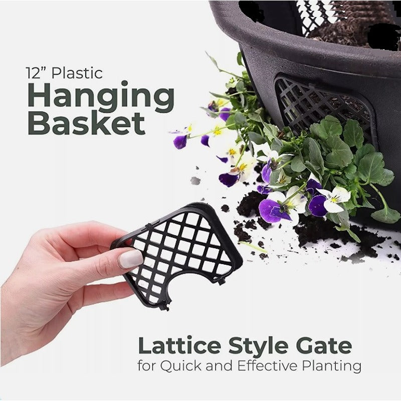 Green Jem 12-Inch Plastic Hanging Basket Hanging Baskets Black