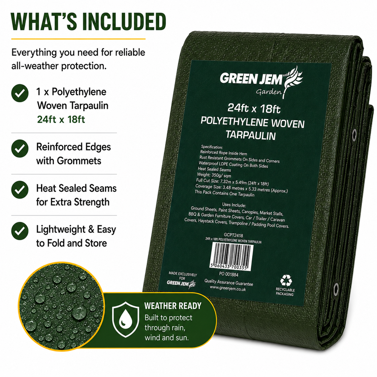 Green Jem Tarpaulin Groundsheet waterproof polyethene Green