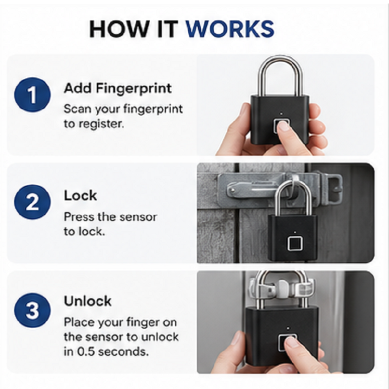 Rolson fingerprint padlock biometric Security Black