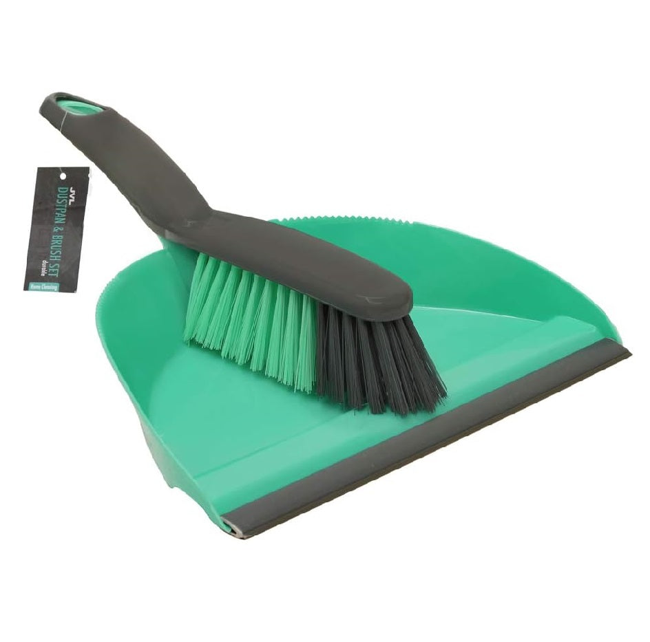 JVL Dustpan and Bristle Brush Set, Turquoise/Grey Dustpan & Brush Green / Blue
