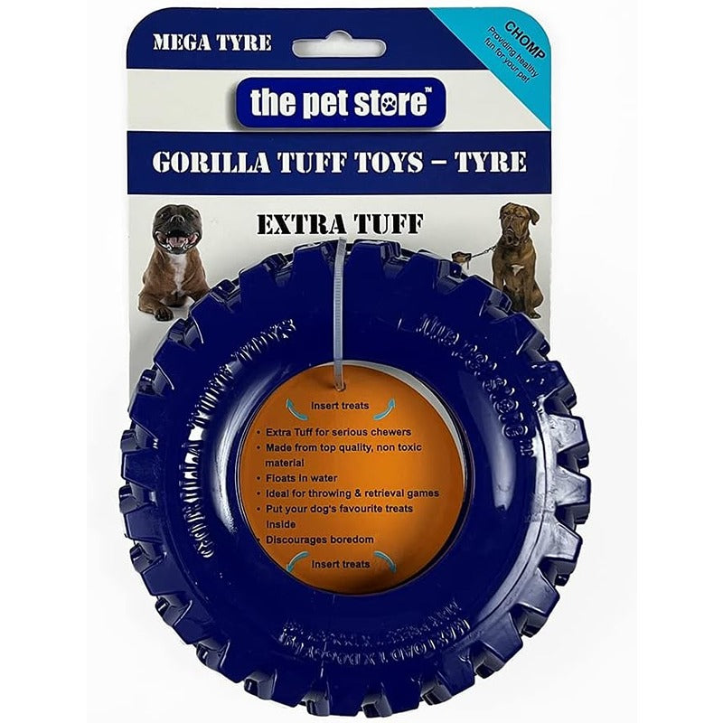 Green Jem Dog Chew Toy Gorilla Tuff Tyre Pets Blue