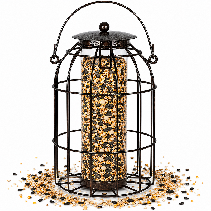 Green Jem Squirrel proof Dome Caged Seed Wild Bird Feeder Hammertone Finish