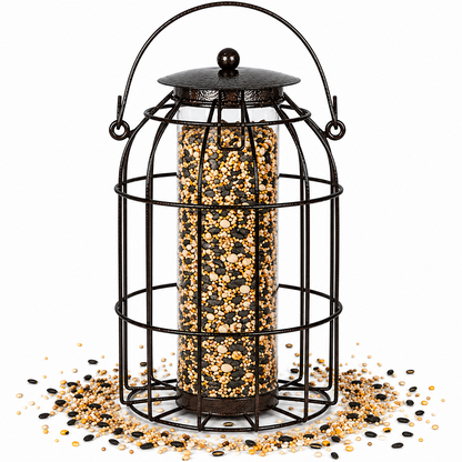 Green Jem Squirrel proof Dome Caged Seed Wild Bird Feeder Hammertone Finish