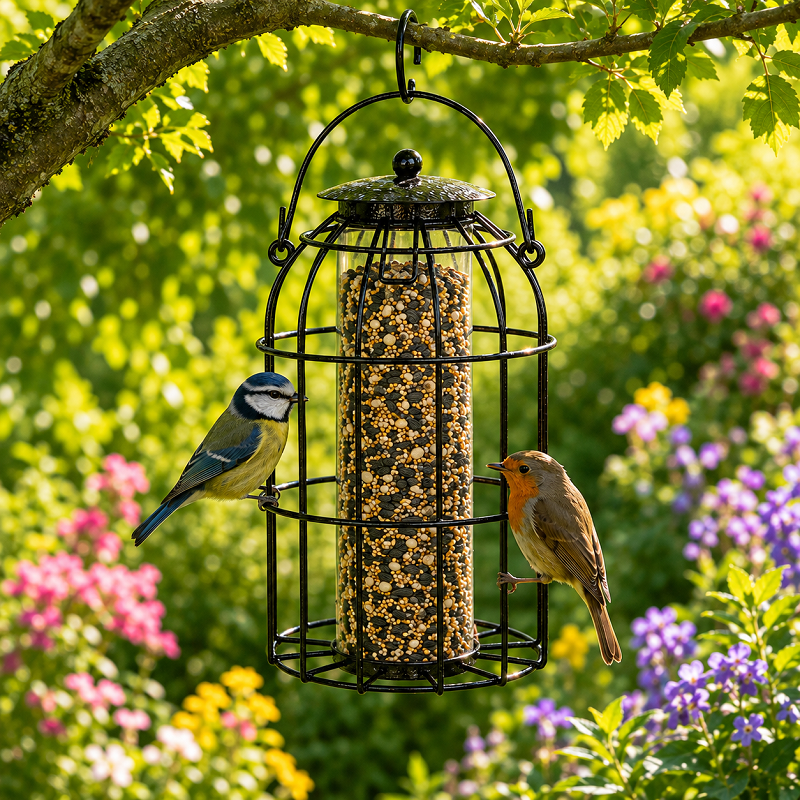 Green Jem Squirrel proof Dome Caged Seed Wild Bird Feeder Hammertone Finish