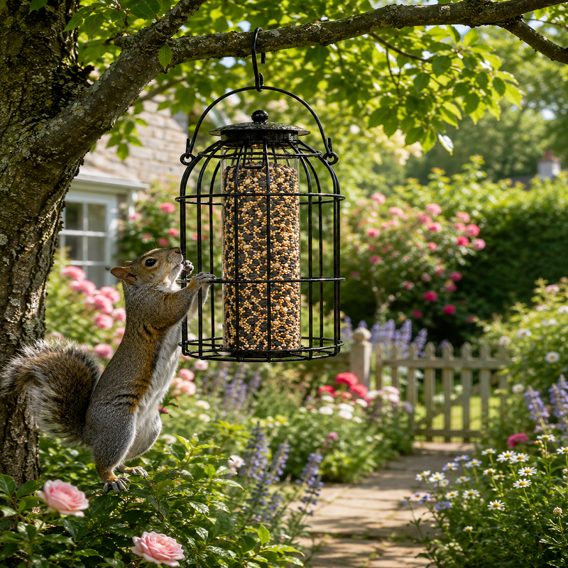 Green Jem Squirrel proof Dome Caged Seed Wild Bird Feeder Hammertone Finish