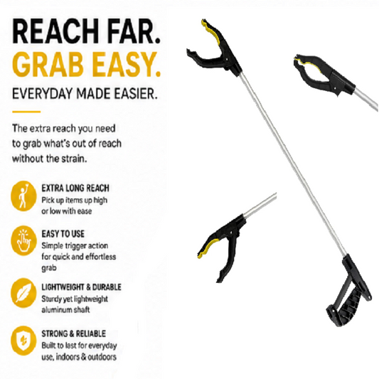 Green Jem Litter Picker Long Handled Grab & grip reaching pick up tool, disability aid Silver / Green 75cm