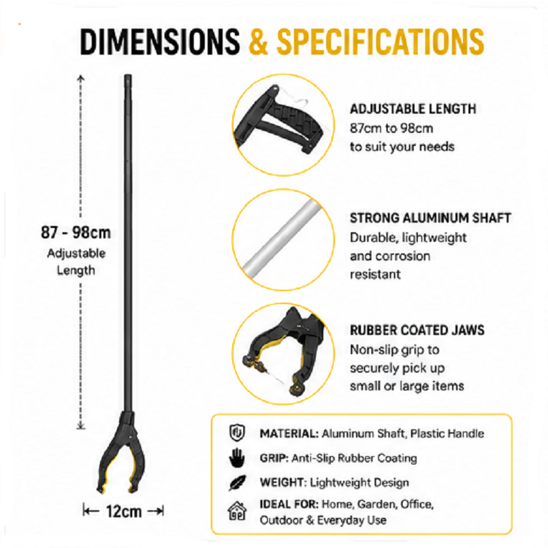 Litter Picker 75cm Long Handled Grab & grip reaching pick up tool, disability aid
