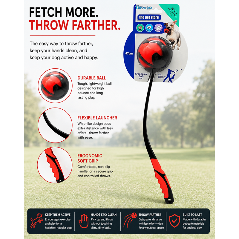 Green Jem Dog Ball Thrower / Launcher Ball - & Heavy duty Red Black 47cm