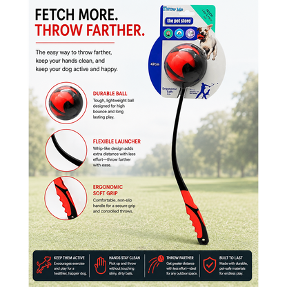 Green Jem Dog Ball Thrower / Launcher Ball - & Heavy duty Red Black 47cm