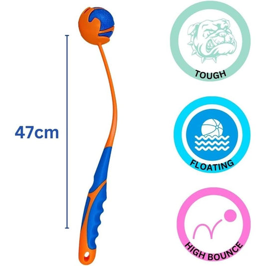 Green Jem Dog Ball Thrower / Launcher Ball - & Heavy duty Orange Blue 47cm