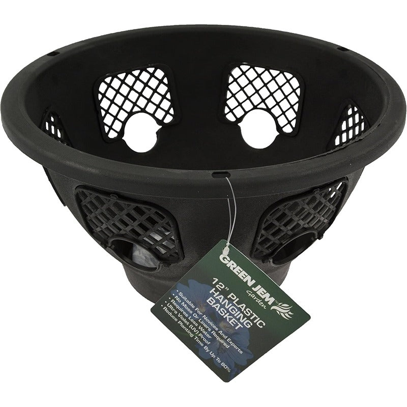 Green Jem 12-Inch Plastic Hanging Basket Hanging Baskets Black