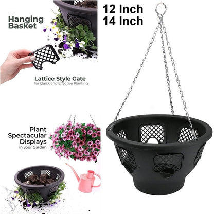 Green Jem 12-Inch Plastic Hanging Basket Hanging Baskets Black