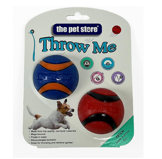 Pet Store The Throw Me Ball Dog Toy, Resilient Mega Bounce Ball, compatible with launchers for Throwing & Retrieval Games, Blue/Orange and Red/Black pk2