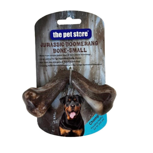 Jurassic Dog Bone Chew for aggressive chewers Shape: Boomerang / Size: Small