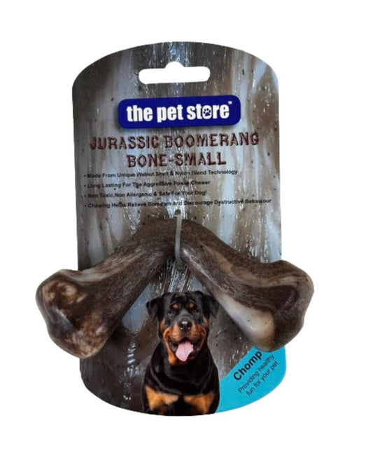 Jurassic Dog Bone Chew for aggressive chewers Shape: Boomerang / Size: Small