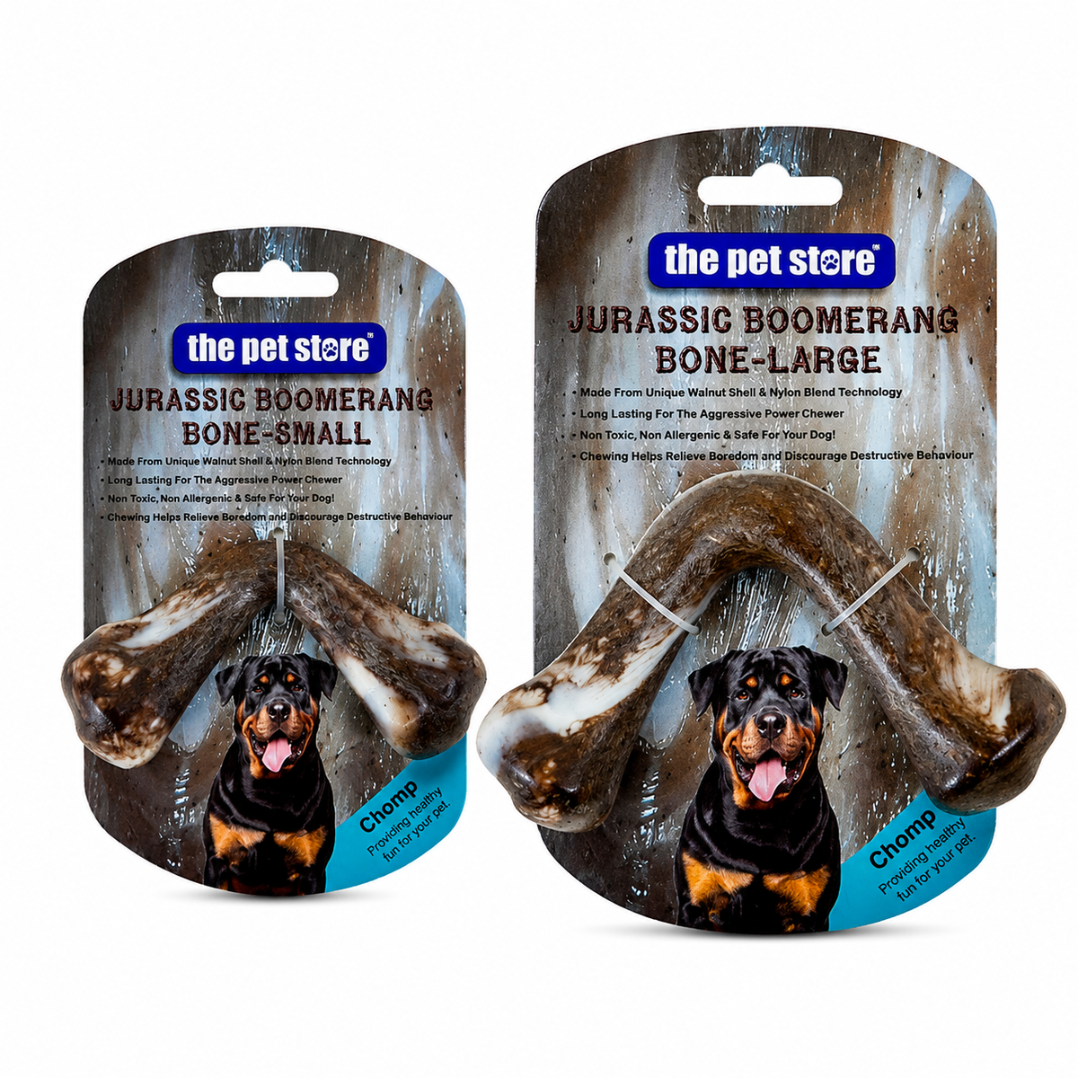 JVL Jurassic Dog Bone Chew for aggressive chewers Shape: Boomerang
