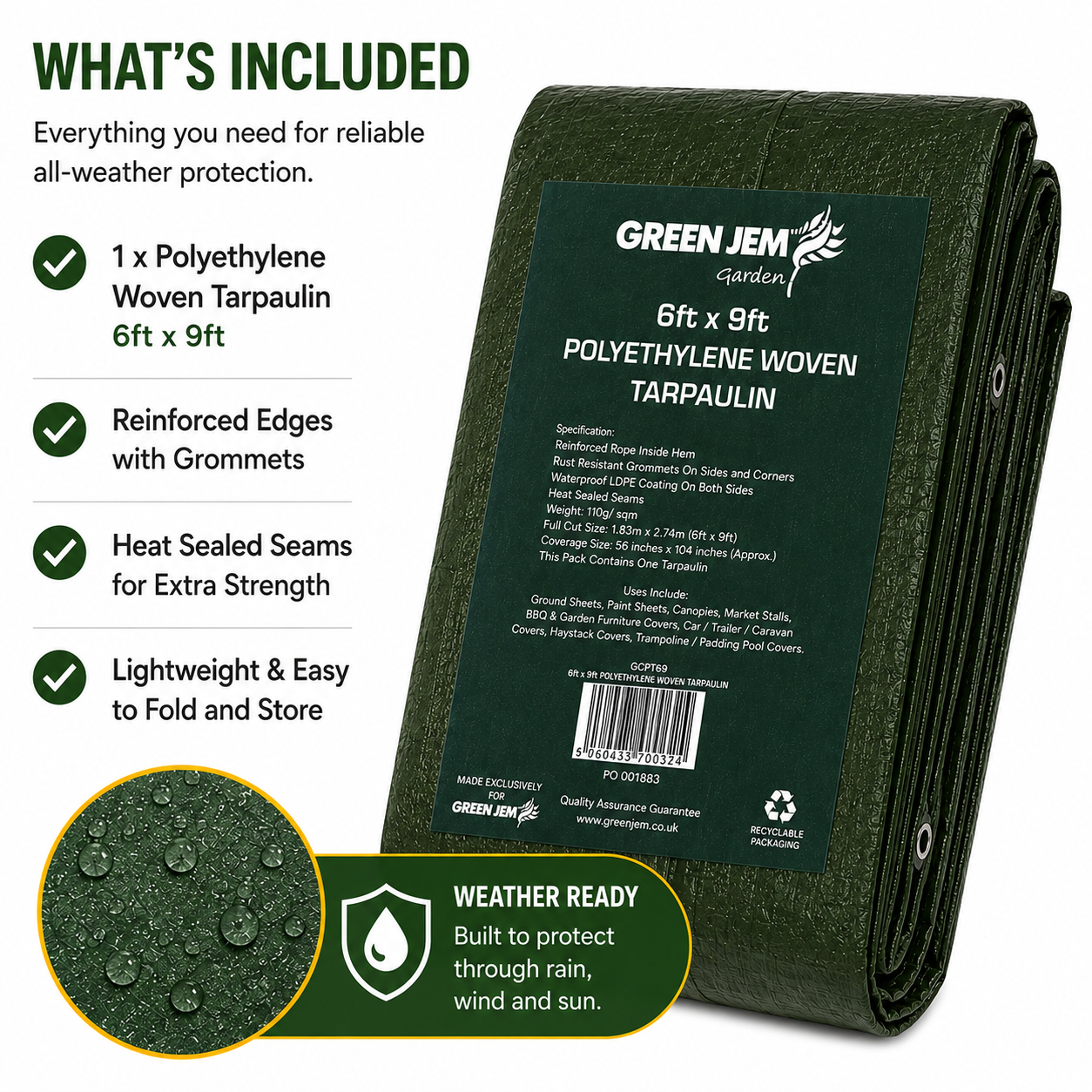 Green Tarpaulin Groundsheet waterproof polyethene