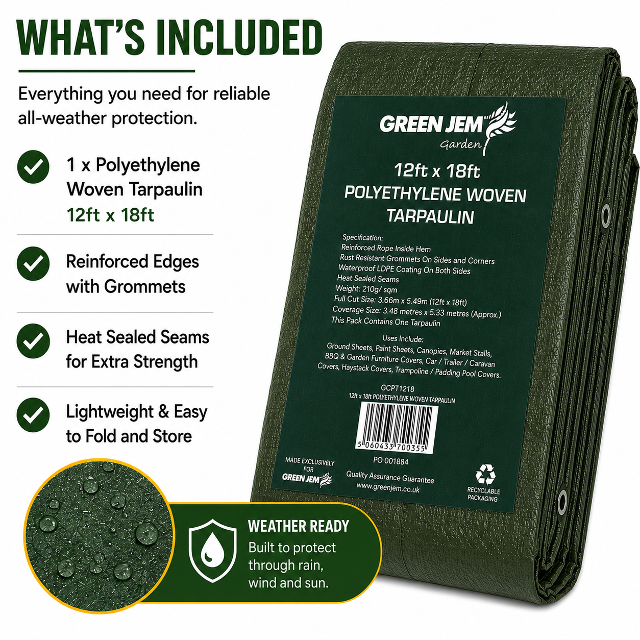 Green Tarpaulin Groundsheet waterproof polyethene