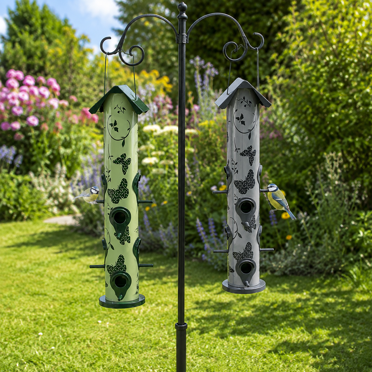large bird seed feeder 48cm grey or green butterfly pattern