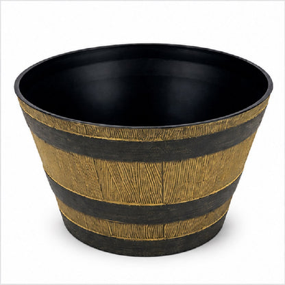 Half Barrel Planter Pot Plastic Wooden Oak Effect Garden Outdoor 33 x 19cm