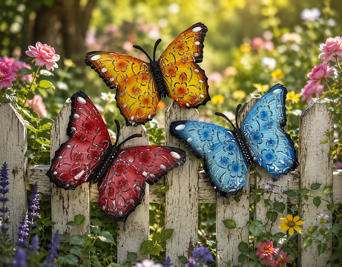 Metal butterfly Garden Ornament pack 0f 3