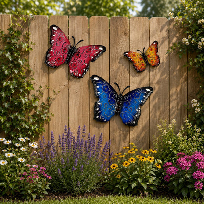 Metal butterfly Garden Ornament pack 0f 3