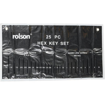 Allen Key / Hex Head Key Set Rolson 25 Piece Metric & Imperial With Carry Pouch