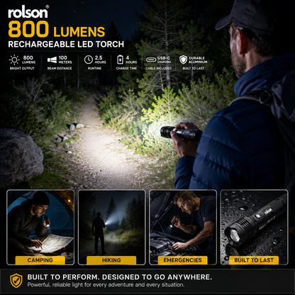 Rolson Compact 10W Rechargeable Torch ( 61477 )  800 Lumen Lighting