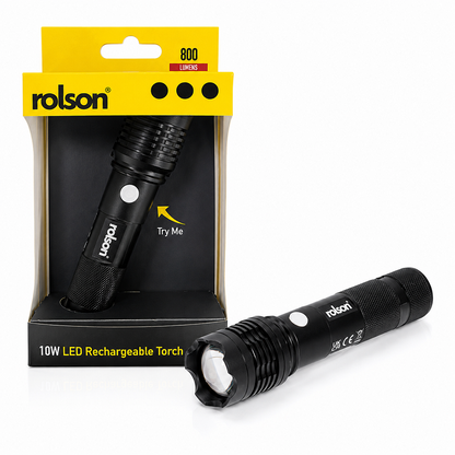 Rolson Compact 10W Rechargeable Torch ( 61477 )  800 Lumen Lighting