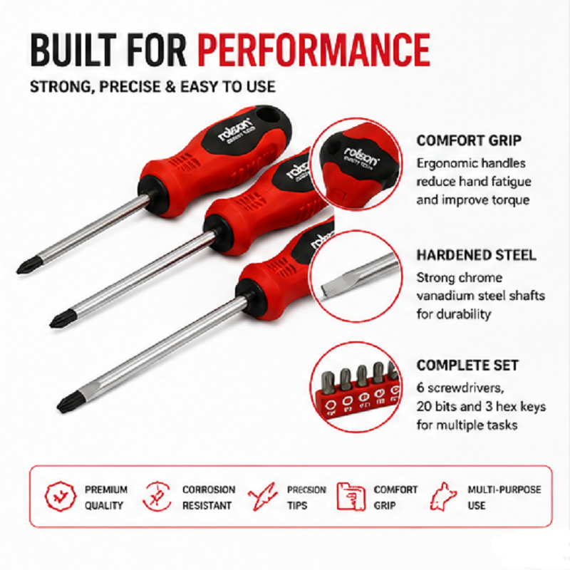 Rolson 28878 30 pc Screwdriver Set Screwdriver Sets Red / Silver