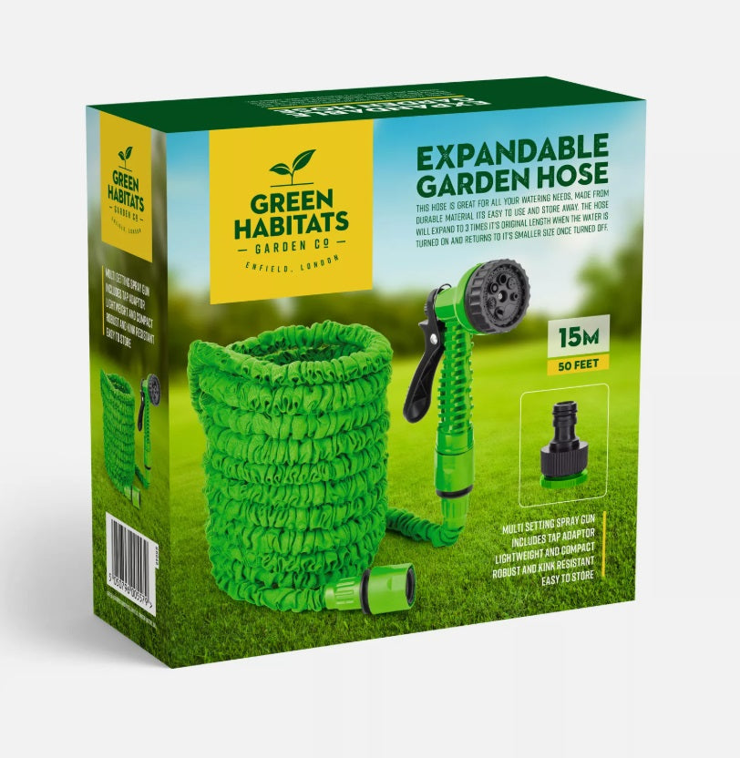 Expanding Hose pipe Garden Water Spray Gun Flexible Stretch Hosepipe 30m 100ft