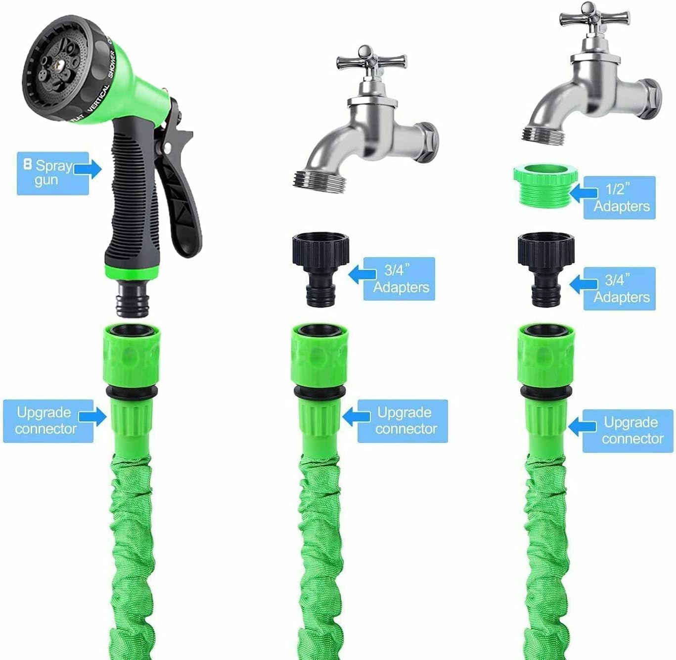Expanding Hose pipe Garden Water Spray Gun Flexible Stretch Hosepipe 30m 100ft