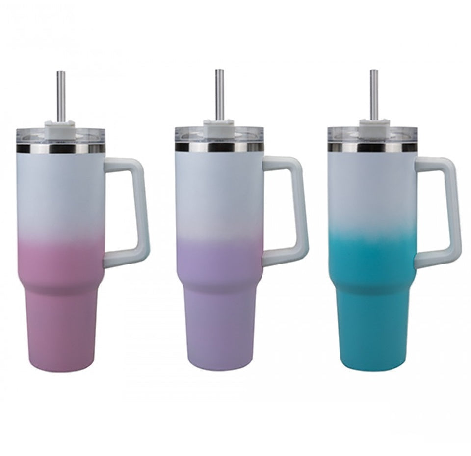 40oz Drinking Cup insulated Flask Double Wall With Straw Hot & Cold Assorted colours
