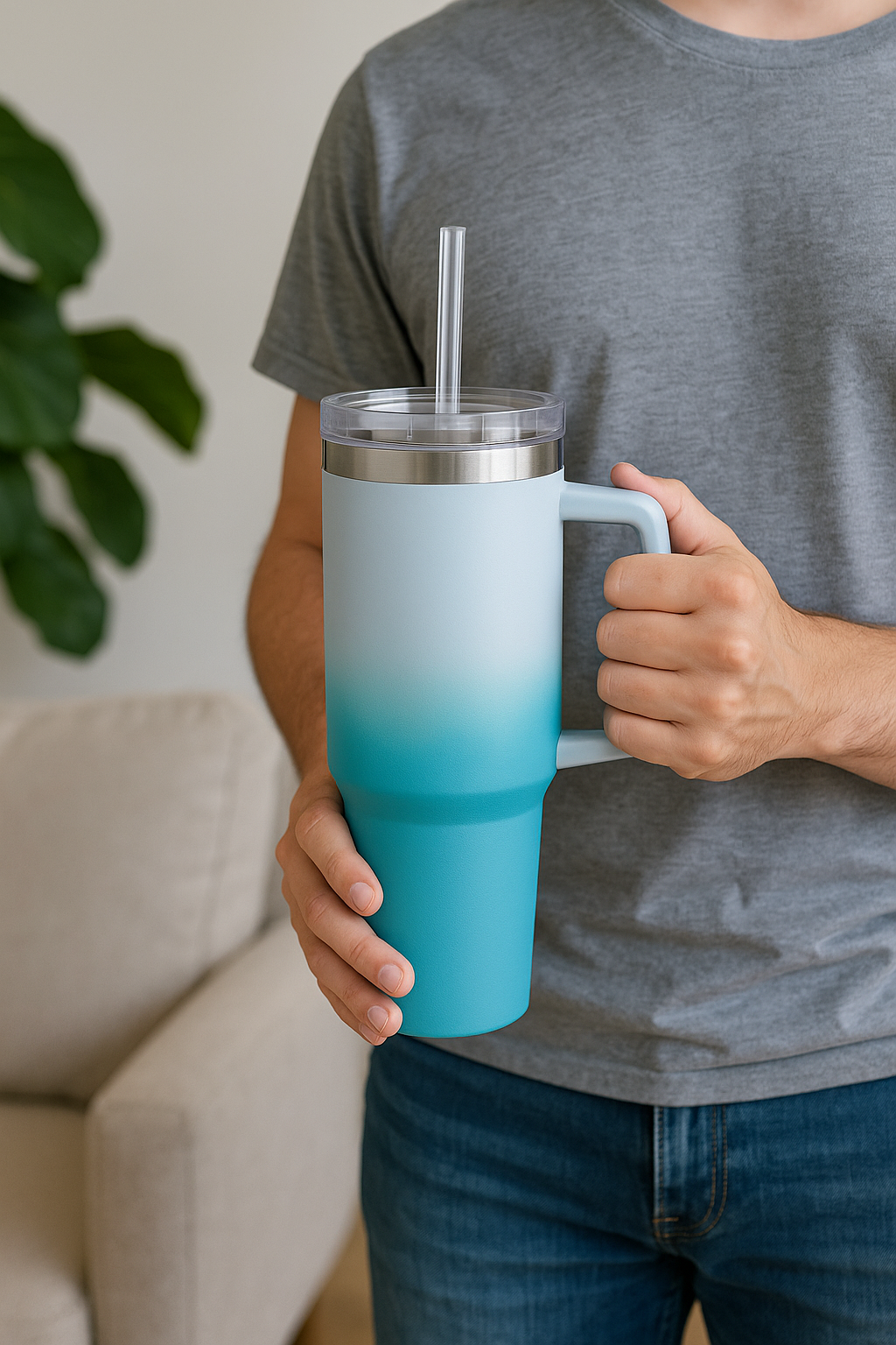 40oz Drinking Cup insulated Flask Double Wall With Straw Hot & Cold Assorted colours