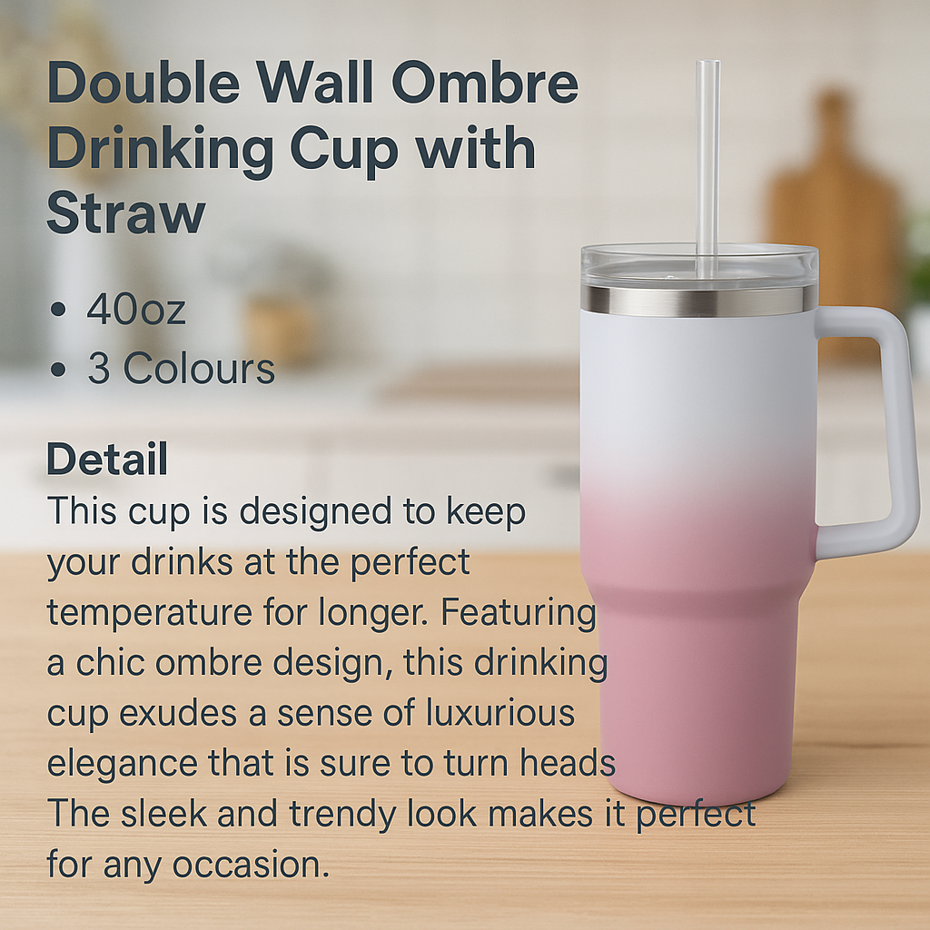 40oz Drinking Cup insulated Flask Double Wall With Straw Hot & Cold Assorted colours