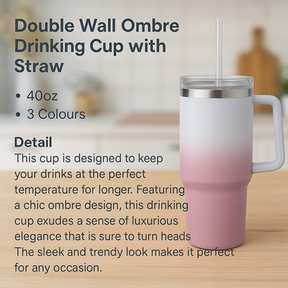 40oz Drinking Cup insulated Flask Double Wall With Straw Hot & Cold Assorted colours