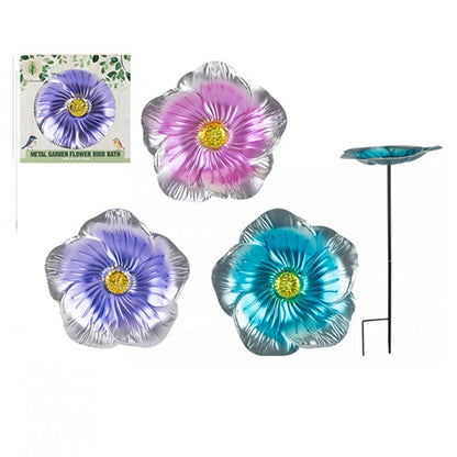 Bird Bath Metal Flower Large 23cm 3 assorted colours