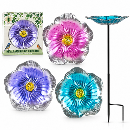 Bird Bath Metal Flower Large 23cm 3 assorted colours