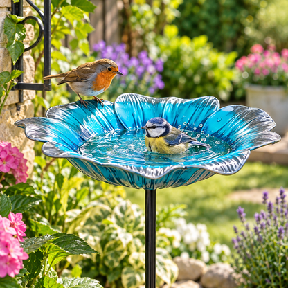 Bird Bath Metal Flower Large 23cm 3 assorted colours