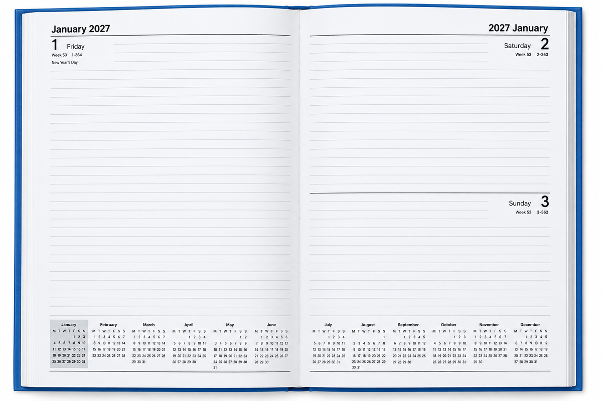 2027 Diary A5 Page a Day Hardback Colours
