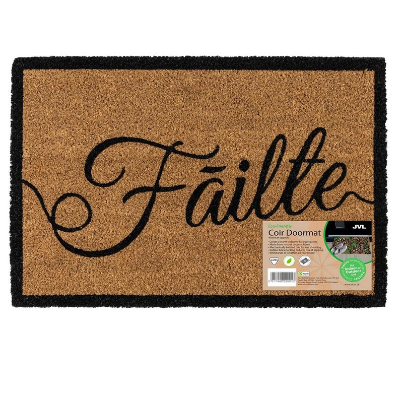 JVL Door Mat Irish Gaelic Failte Coir Natural 40 x 60 cm