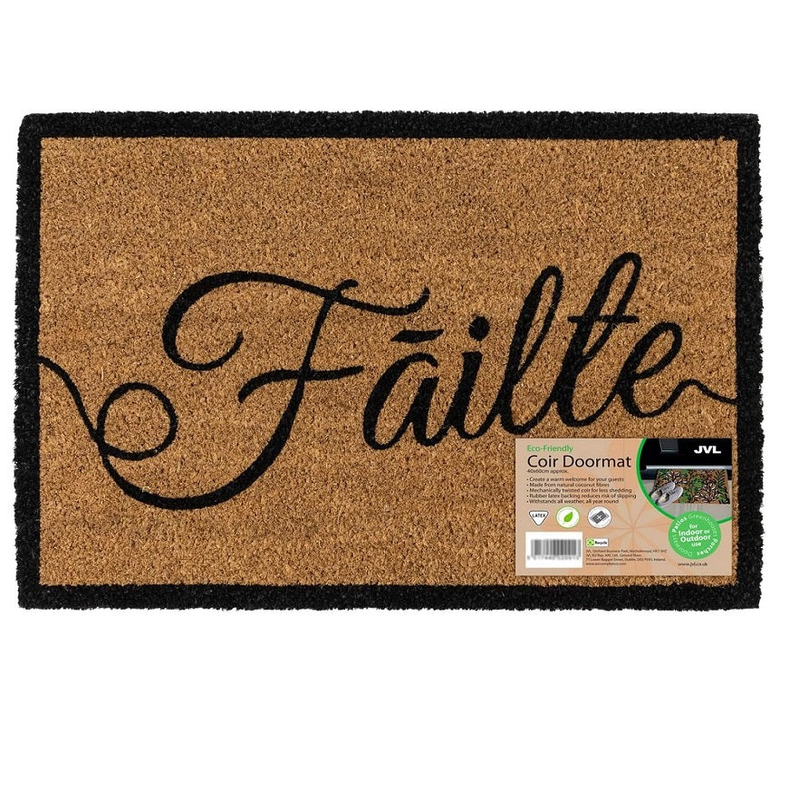 JVL Door Mat Irish Gaelic Failte Coir Natural 40 x 60 cm