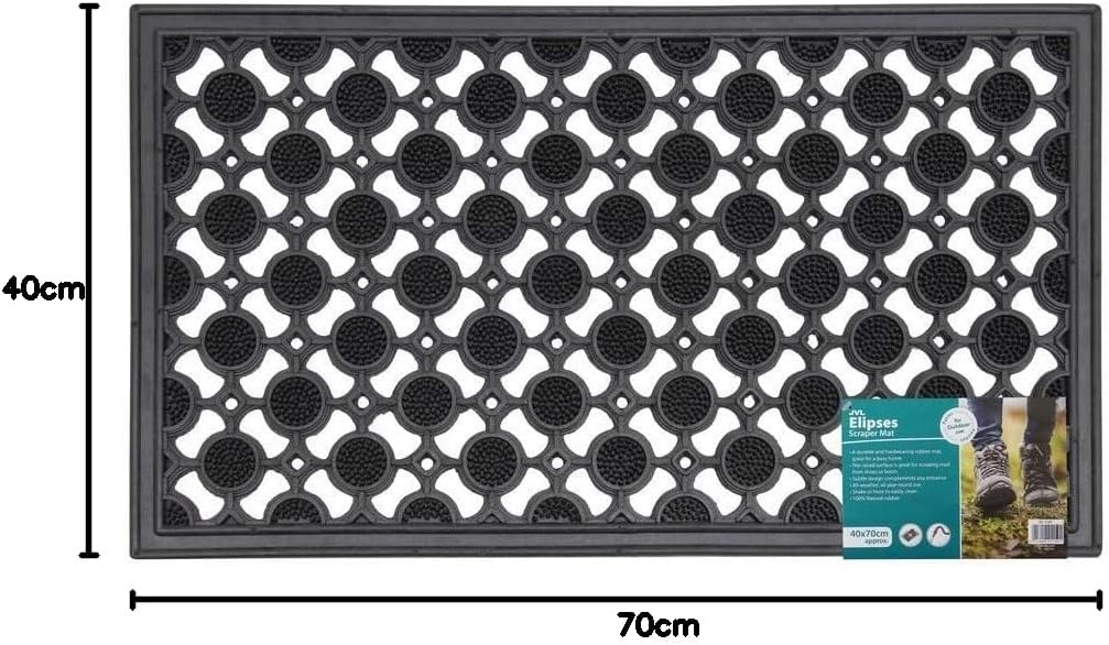 JVL Heavy Duty Rubber Elipse Circles Design Door Mat 40 X 70 Cm