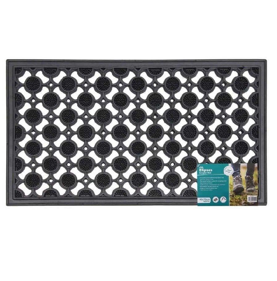 JVL Heavy Duty Rubber Elipse Circles Design Door Mat 40 X 70 Cm