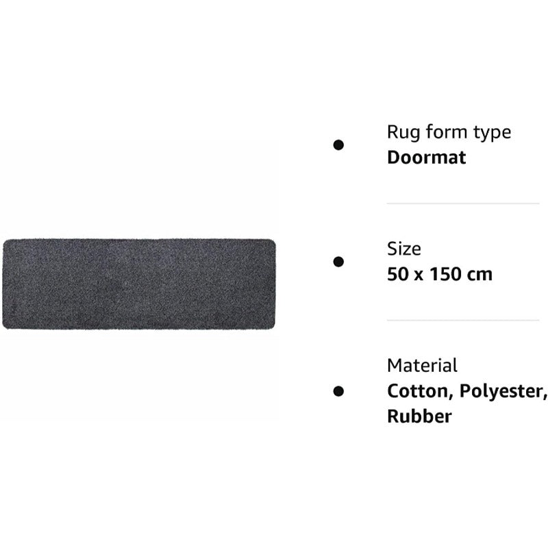 JVL Door Mat Runner Hall Doormat 50cm x Tanami Machine Washable Charcoal 150cm