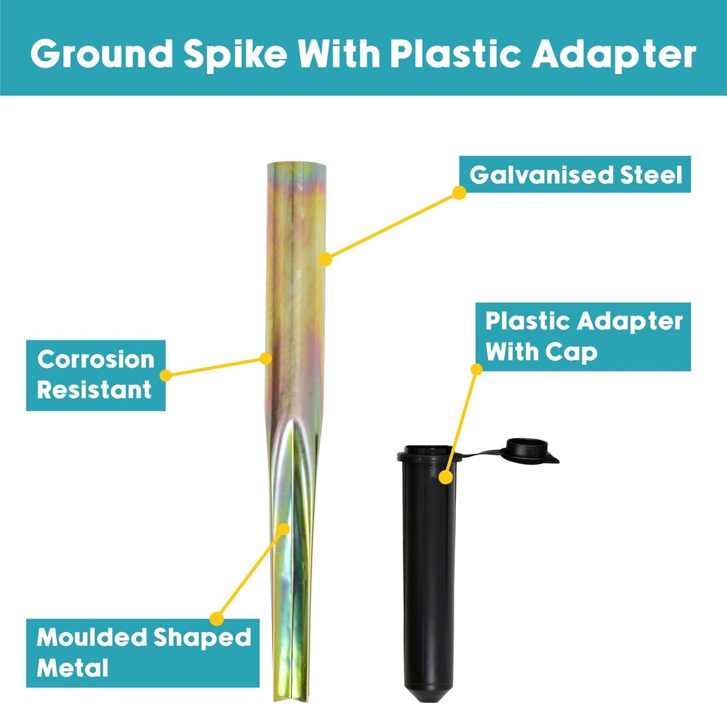 Soil Spear Spike Rotary airer Spike JVL Heavy Duty & Adaptor to Fit 32 and 40 m