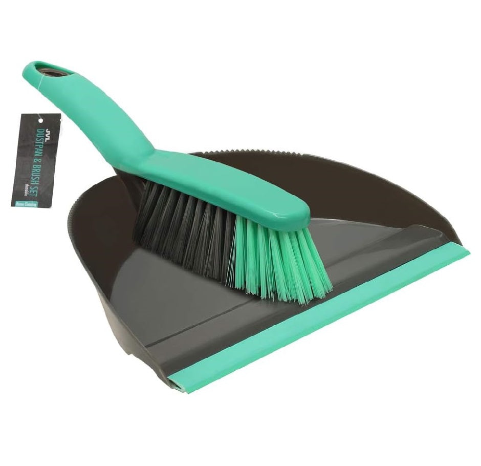 JVL Dustpan and Bristle Brush Set, Grey/Turquoise
