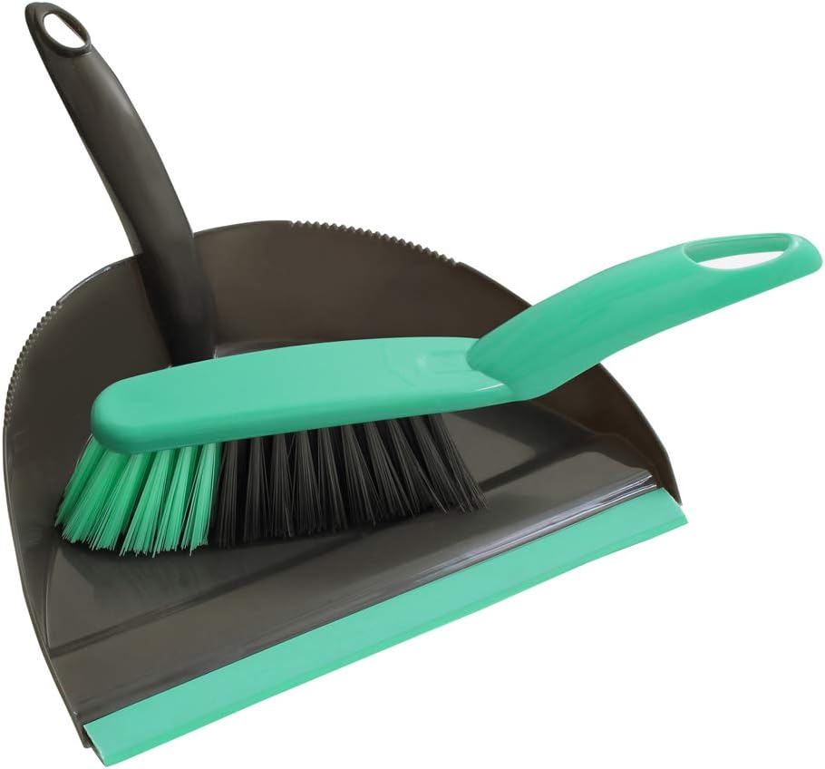 JVL Dustpan and Bristle Brush Set, Grey/Turquoise