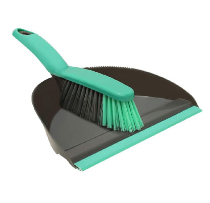 JVL Dustpan and Bristle Brush Set, Grey/Turquoise